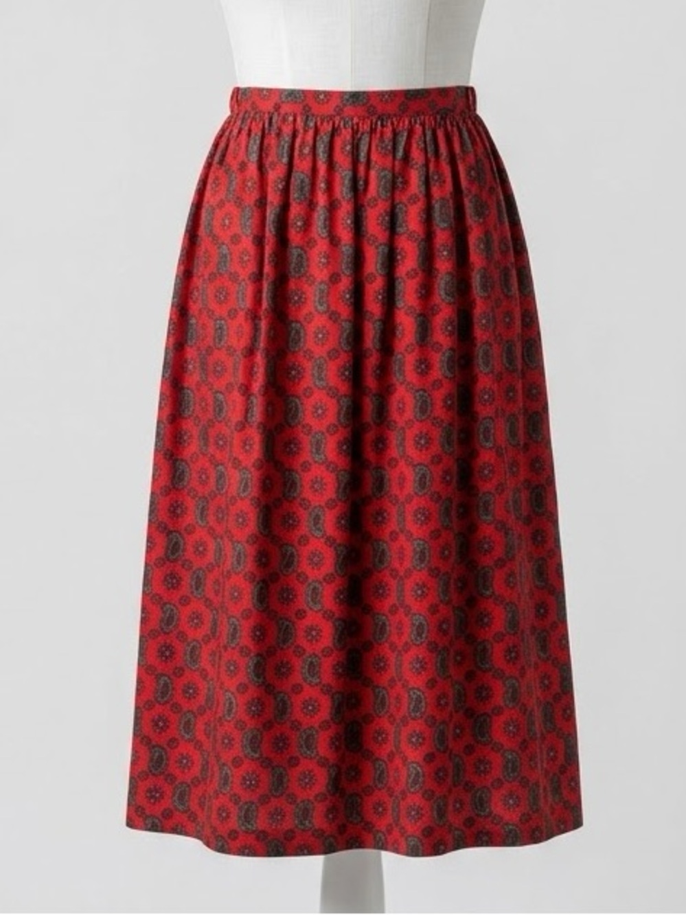 Vintage CP Sport Red Paisley A-Line Midi Skirt Made in USA Size 12